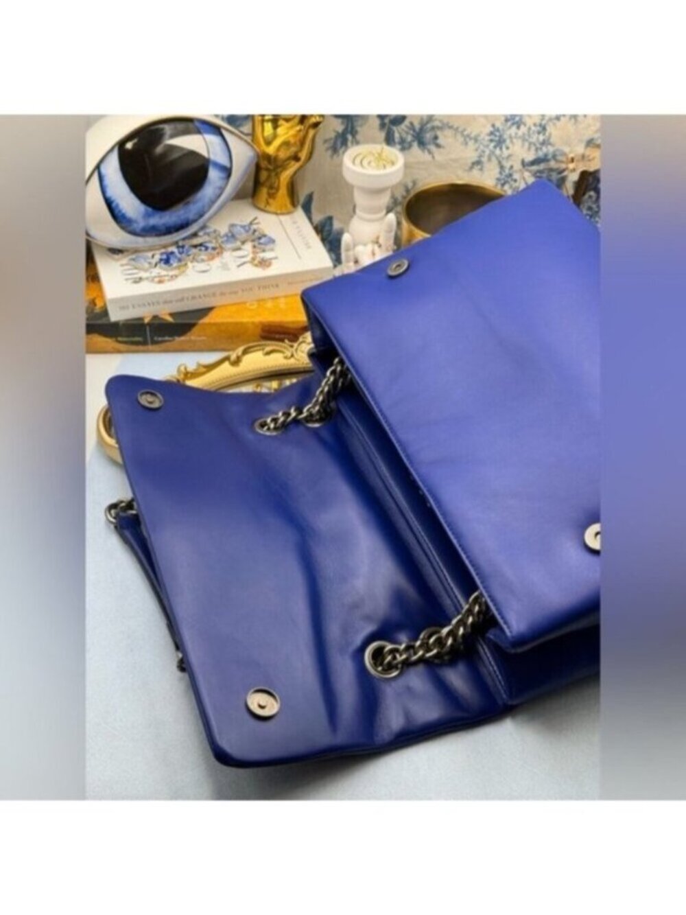 🆕 KURT GEIGER LONDON 🧿 NWT XXL Kew Leather Bag, Deep Blue - Picture 10 of 16